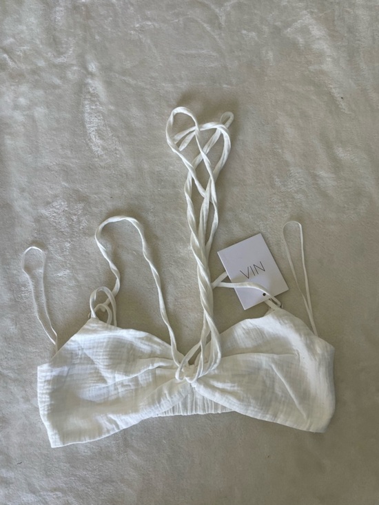 Nia The Brand Tops - White Cotton Bandeau Bra with Braided Straps